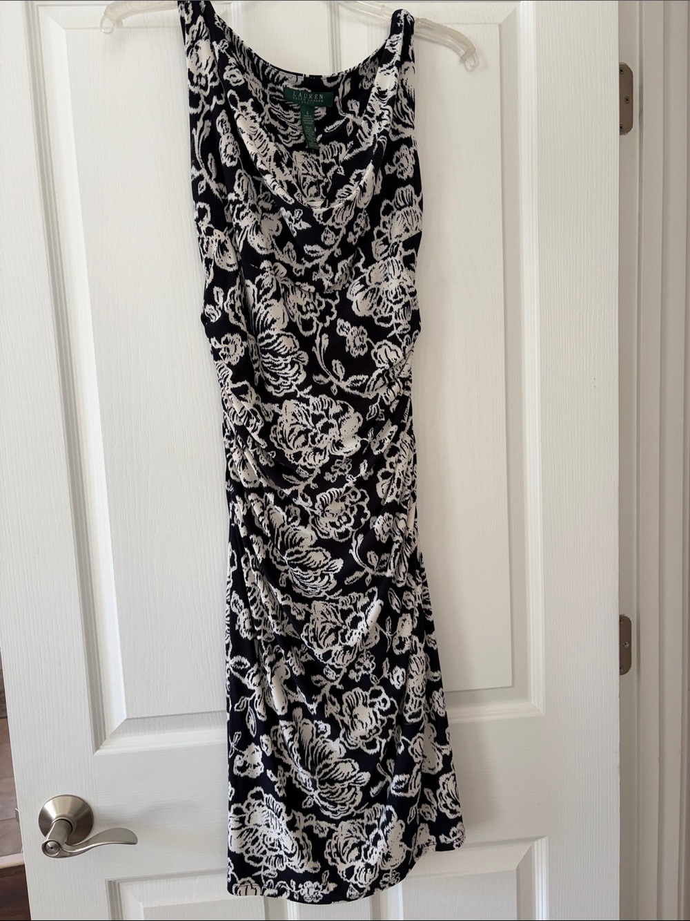 Ralph Lauren Navy and White Floral Cowl Midi Dress size 6 NWT